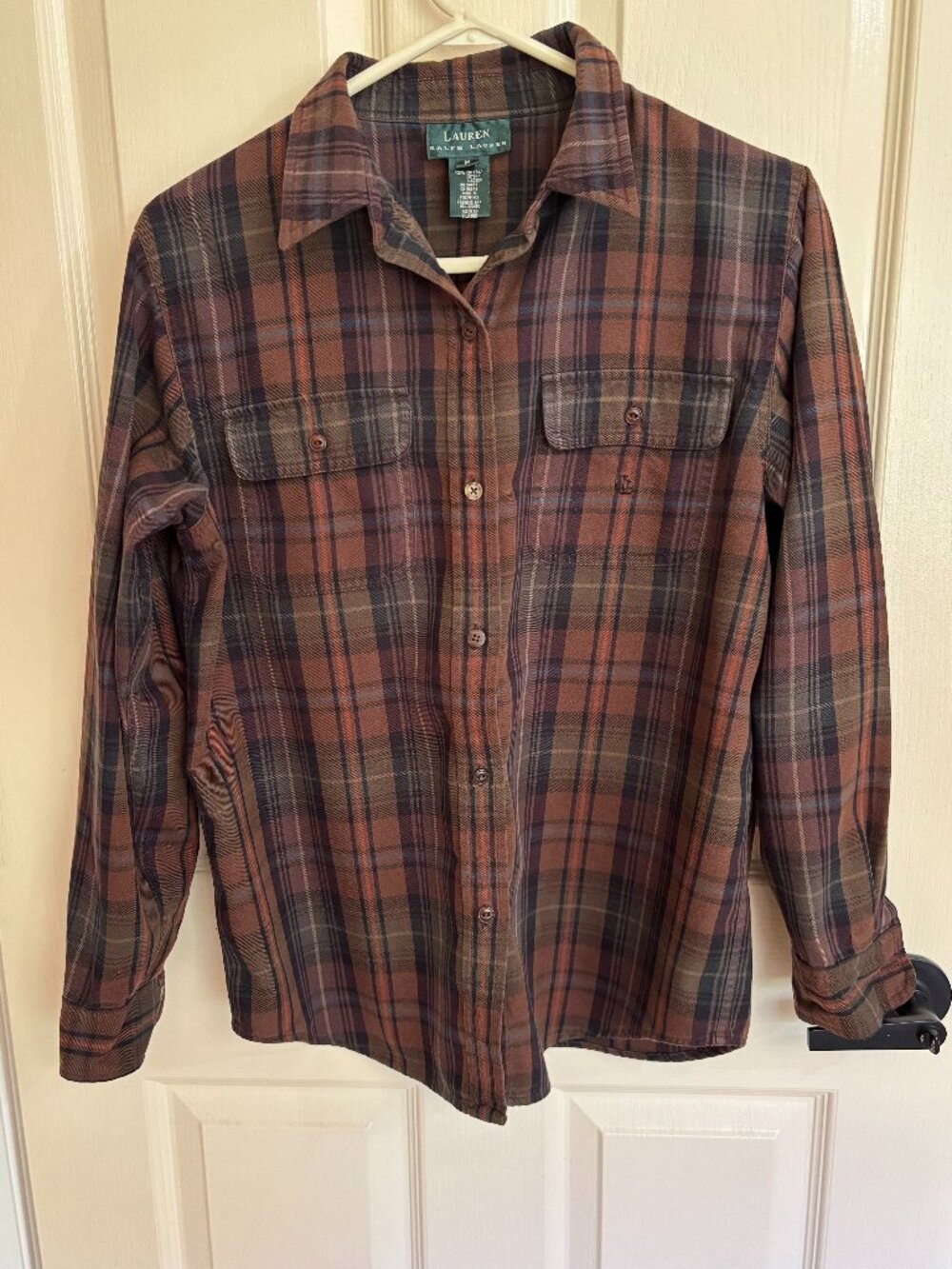Ralph Lauren women Size M Black and brown flannel button down shirt
